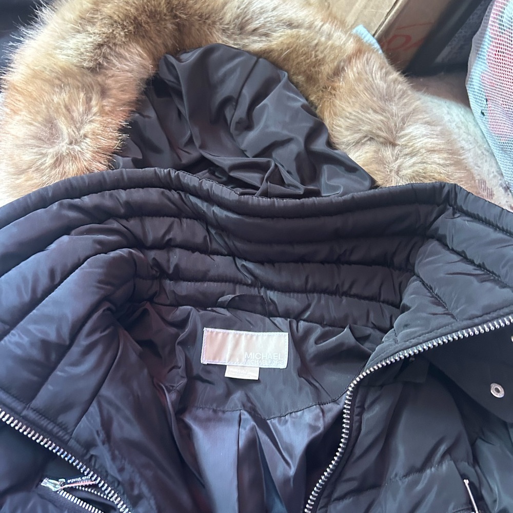 MICHAEL Michael Kors Black Puffer Jacket with Faux Fur Trim